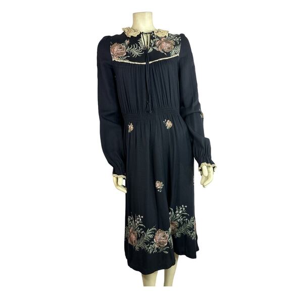 Vintage Boho Cactus N.Y.C Label Crochet Black Hippie Floral Pink Dress size 7 - Picture 1 of 13